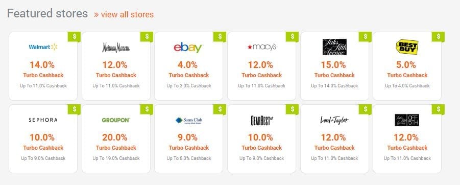 12 online stores and their cashback rates