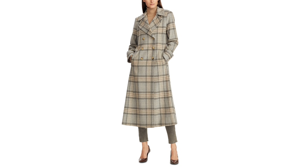 Macy's Sale:  Lauren Ralph Lauren Plaid Double-Breasted Maxi Coat 