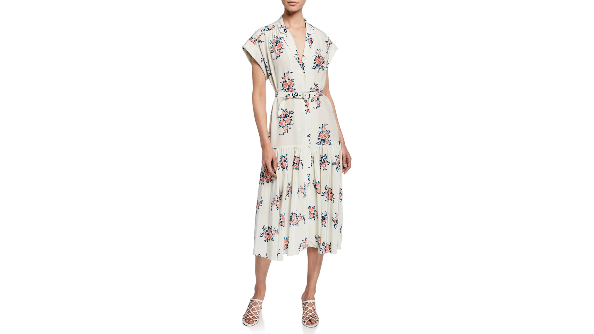 Veronica Beard Meagan Floral Dropped-Waist Midi Dress