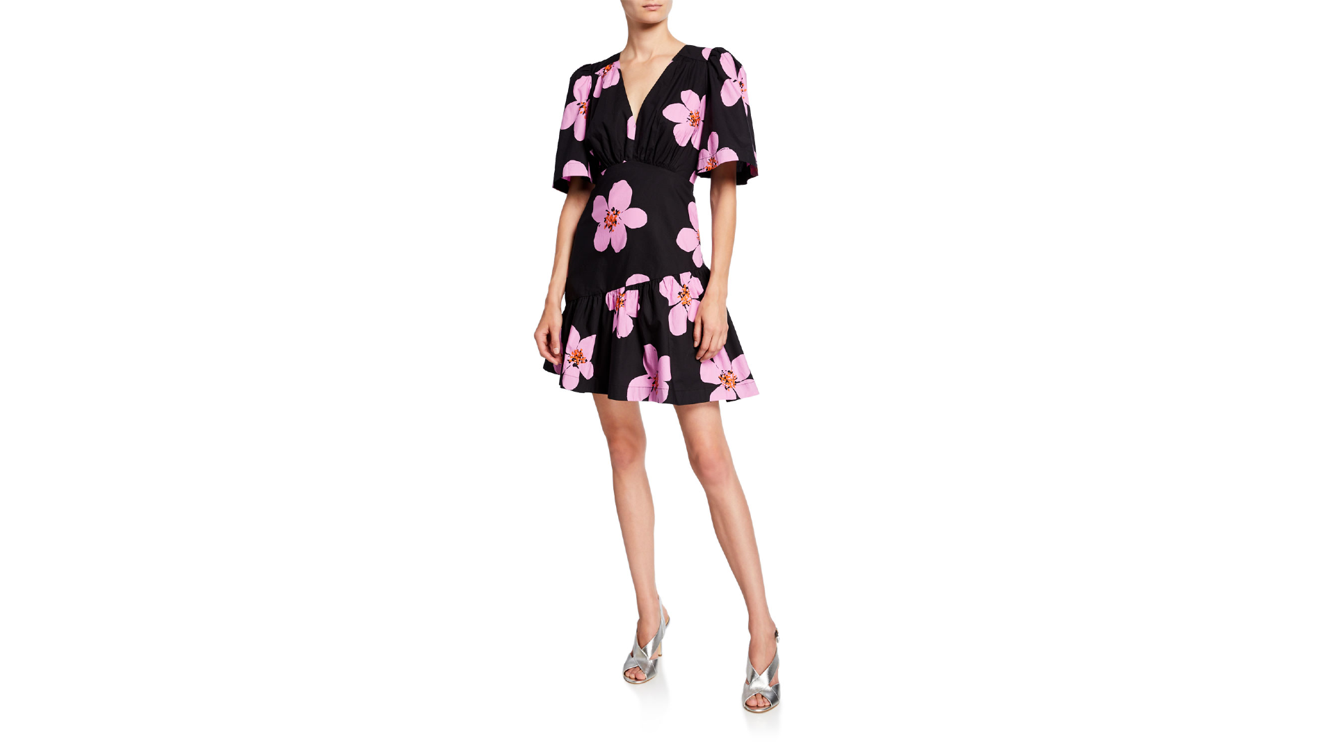Neiman Marcus Sale kate spade new york grand flora v-neck short-sleeve empire-waist dress
